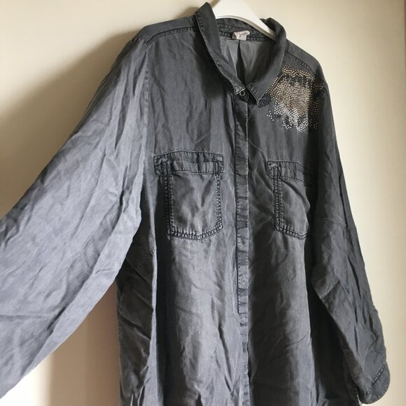 D/C Jeans Flowy Coastal Cowgirl Studded Cotton Button Up Dress Shirt - Picture 5 of 16